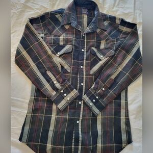 VINTAGE Rock Creek Ranch Men's Flannel Shirt Plaid Pearl Snap Size Medium